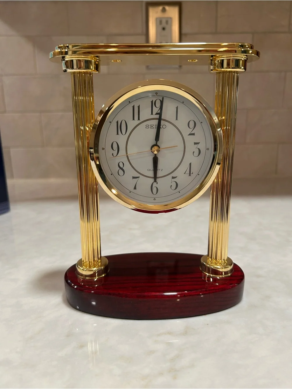 Vintage Seiko Gold and Mahogany Table Clock -